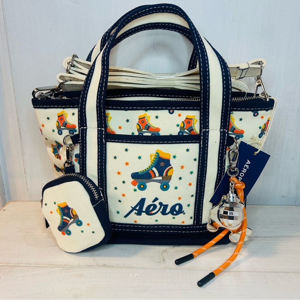 Aeropostale Cream and Navy Crossbody Bag